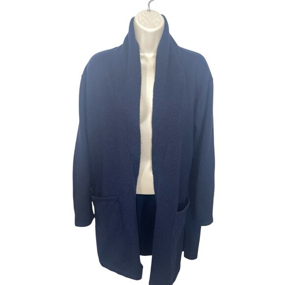 TALBOTS Women's Large Navy Blue Open Front Cardigan Sweater Long Length READ - Picture 1 of 14